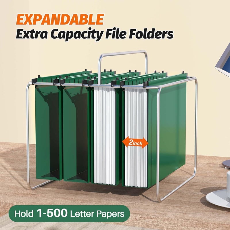 SHUTEX Extra Capacity Plastic Hanging File Folders,12 Pack Reinforced Hang Folder,Heavy Duty 2 Inch Expansion,Plastic Filing Cabinet Folders,Letter Size,Designed for Bulk Files, Medical Charts (Green) - Image 3